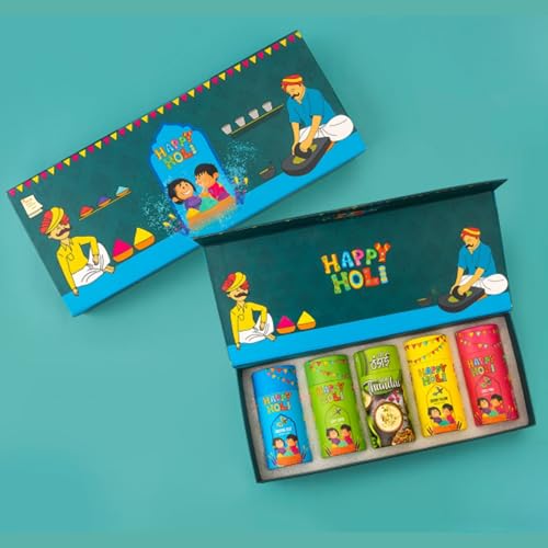 TOTA Rajwada Premium Holi Gift Pack – 4 Royal Organic Holi Colour Gulal + Thandai Powder in Holi Gifts Hamper – Natural Phool Holi Colors 4X100gm Each with Flavourful 100gm Thandai Powder
