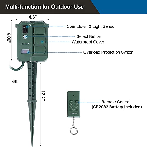 DEWENWILS Outdoor Power Stake Timer Waterproof, 100FT Wireless Remote