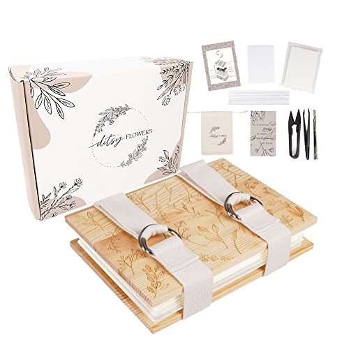 Ditsy Flowers Flower Pressing Kit For Adults - Hobby Kits For Adults W/ Straps, Utensils, Bag, & More – Pine Wood Pressed Flowers For Crafts – Flower Drying Kit - 5.9 X 8.2” Bouquet Preservation Kit #TOP9
