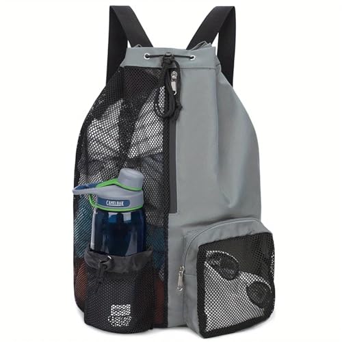 Sac à dos à cordon de serrage gris doté d'une poche humide imperméable