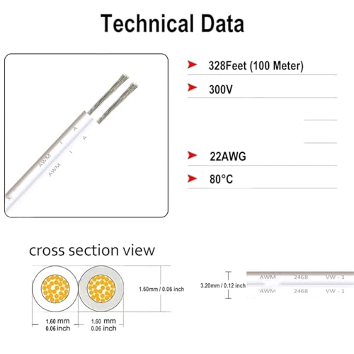 Cable eléctrico de extensión de cobre flexible anti oxidación de 22 AWG y 100m 3