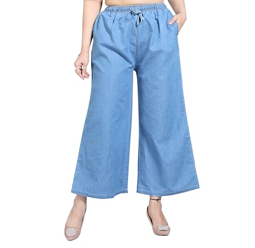 Image of BENKILS Women's Denim Cotton Blend Mid RIS Regular Fit Palazzo Pants - Available Size - S to 7XL