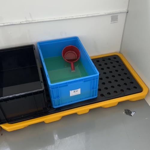 RENLXFI 18.5 Gallon Drum Spill Platform, Detachable Modular Containment Tray for Industrial Garage Maintenance Workshop, Stackable Polyethylene Diesel Tank Pallet with Drain(B)