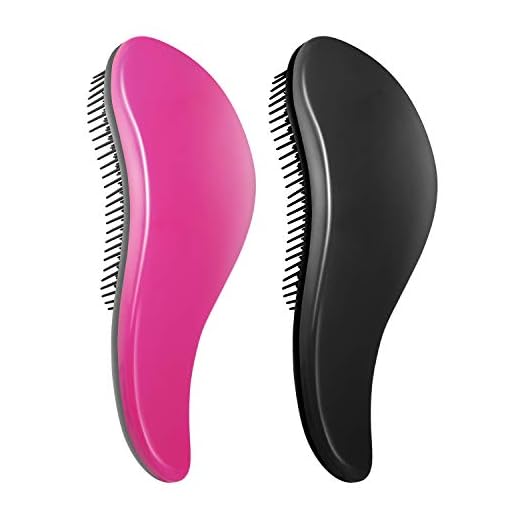 THETIS Homes 2-PACK Detangler Brush, Detangling Hair Comb, No Pain Tangle Free Hair Brush for Adults and Kids - Pink & Black