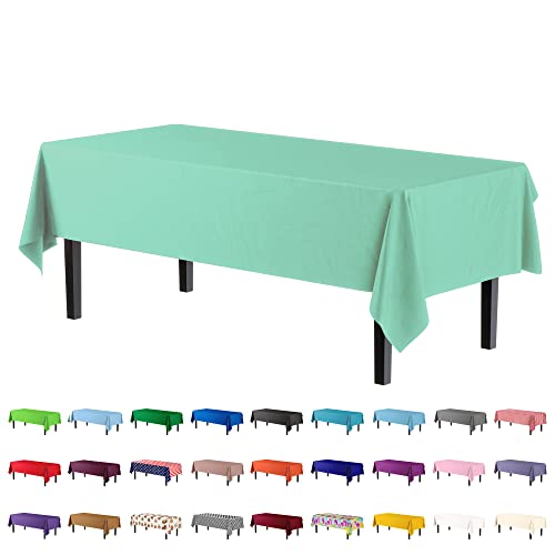 Exquisite 12-Pack Premium Plastic Tablecloth 54In. X 108In. Rectangle Table Cover - Light Mint #TOP29
