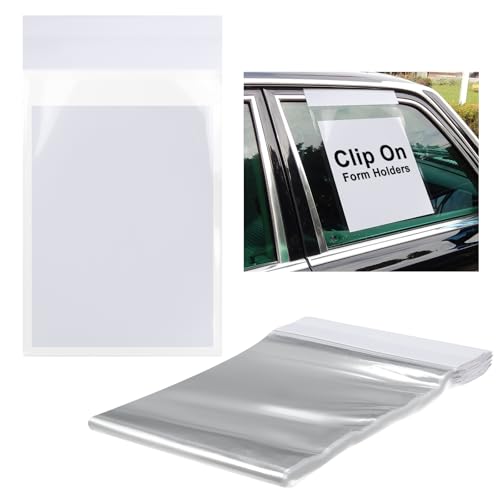 Saypacck 50 Pack Clip on Window Form Holder Buyers Guide Window Hangers Buyers Guide Holder Sleeves 9 x 13 Clear Plastic Pouch Form Hangers for Car Dealership Supplies