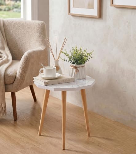 Image of UHUD CRAFTS Multipurpose Wooden Foldable Side Table /End Table /Plant Stand /Stool for Living Room & Bedroom | Kids Play Furniture Table - White Marble