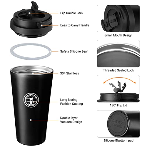 Jovego Termo Taza de Café, 500ml Vaso Termico de Viaje 100% a Prueba de Fugas, Taza de Acero Inoxidable para Beber con… - Imagen 6