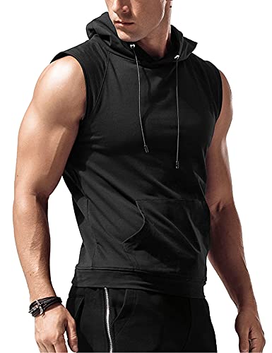 Men s Workout Tank Tops Hooded Bodybuilding Fitness Athletic Muscle T Shirt Sleeveless Gym Hoodies Grey XXL