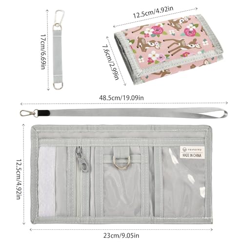 Floral Cute Fawn Kids Wallet for Boys Girls, Teen Canvas Trifold Purse with Zipper Coin Pocket3