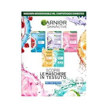 Garnier Set di Maschere in Tessuto HydraBomb, 3 Maschere per il Viso e 2 Maschere per gli Occhi, Con Effetti Diversi, Arricchite con Acido Ialuronico, Formula Vegana, SkinActive