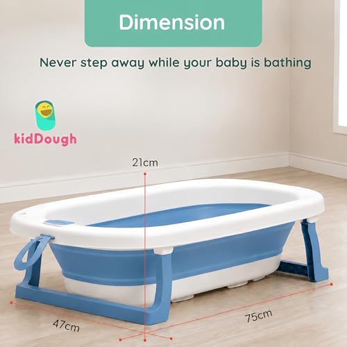 Image of Kiddough Baby Bathtub, Foldable, Non Slip, Durable, Easy to Store and Use with Cushion (Blue (Without Cushion))