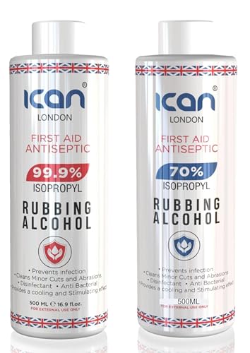 Set Of ican london isopropyl rubbing Alcohol 99.9% & 70% First aid Antiseptic Disinfectant 500ml Each