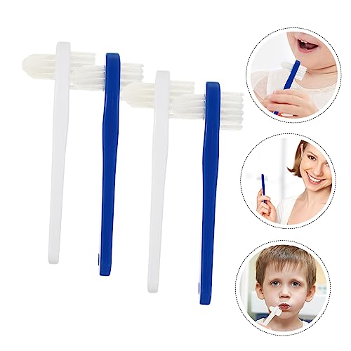 SEWOART 4 Pçs Dupla Cabeça Escova De Dentes Falsa Escova De Limpeza De Dentadura Dura Ferramenta De