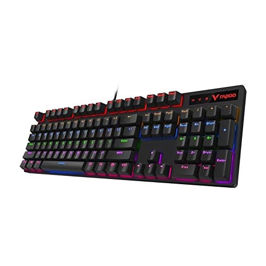 Rapoo V500PRO Wired Mechanical Gaming Keyboard Blue Switches,Dust and Water Resistance Mixed LED Backlit Keyboard for Windows Gaming PC (104 Keys, Black)