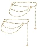 Bettinay 2 Items Belly Chain Women, Gold Waist Belt, Adjustable, Suitable for Various Decorative Styles On Skirts and Pants