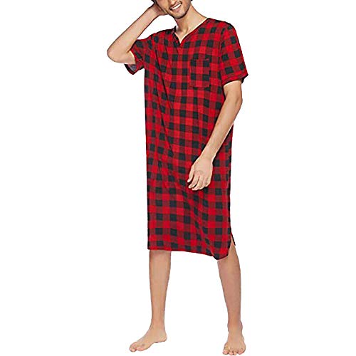 Beshion Men S Nightshirt Nightwear Comfy Bigandtall V Neck Short Sleeve Soft Loose Pajama Sleep Shirt Dress Shirt Red 3X #TOP3
