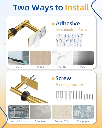 Image of RUACQ Paper Towel Holder Under Cabinet, One Hand Tearing Paper Towel Holder with Damping Effect, Wall Mount & Adhesive Stainless Steel Paper Roll Holder for Kitchen Bathroom (Brushed Gold)