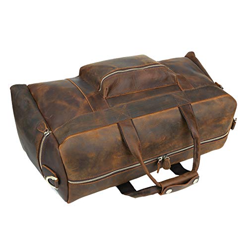 Polare 23'' Full Grain Cowhide Leather Weekender Duffle Bag Overnight Luggage Travel Carry on Duffel Bag For Men
