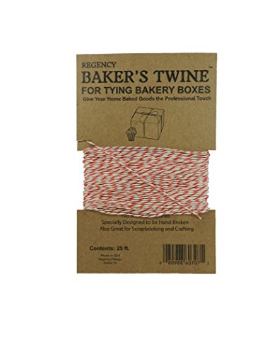 Regency Wraps Baker's Twine, Colorful String for Tying Pastry Boxes, Baked Goods, Gifts, and DIY Crafts, 25ft, Pack of 1, Red/White