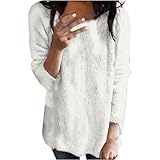 Cuidado: lavable a máquina Jersey de forro polar para mujer, informal, liso, manga larga, sudadera de felpa, sin capucha, ropa deportiva, ropa de Navidad, suéter largo de invierno, camiseta térmica informal, suéter de invierno