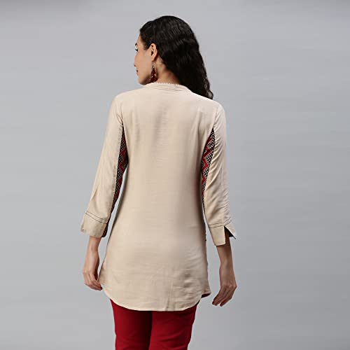 Image of SheWill Cotton Blend Stripe Print Embroidered A-Line Tunic