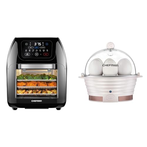 CHEFMAN Multifunctional Digital Air Fryer+ Rotisserie, Dehydrator, Convection Oven, 17 Touch Screen & Electric Egg Cooker Boiler Rapid Poacher, Food & Vegetable Steamer, Quickly Makes Up to 6