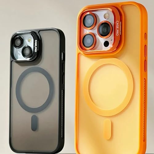 Coverzone iPhone 16 Pro uyumlu Kamera Lens Aparatlı Stand Olabilen Magsafe ile uyumlu Kamera Korumalı Şeffaf Full Color Magnetic Wireless Telefon Kılıfı Turuncu - Görsel 6