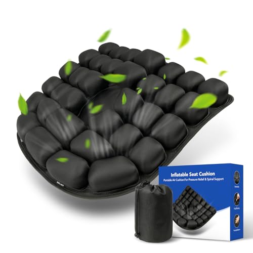 34 Air Cell Self-Inflating Seat Cushion, 3D Air Bubble Design for Tailbone Pain & Hemorrhoid Relief, Pressure Relief Cushion for Office Chair, Car, Wheelchair, Airplane Travel, Home (No Pump Needed)