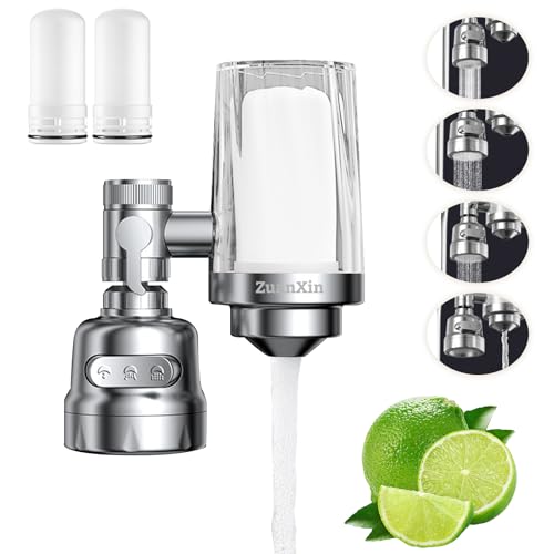 ZuanXin Water Filter for Sink Faucet, with 360 Rotating Sink Water Faucet Filter, Water Purifier for Kitchen Sink, 3 Months Long Lasting Tap Water Filter, Reduce Chlorine, 2 Filters