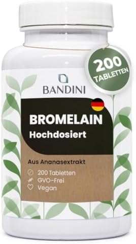 Bandini® Bromelain 10000 F.I.P/g | 5000 GDU/g | Starke Detox Entwässerung | 200 magensaftresistente hochdosierte Tabletten | Reines Natürliches Enzym Ananas Extrakt | 1 Tablette/Ta