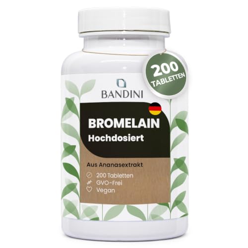 Bandini Bromelain 10000 F.I.P/g | 5000 GDU/g | Starke Detox Entwässerung | 200 magensaftresistente hochdosierte Tabletten | Reines Natürliches Enzym Ananas Extrakt | 1 Tablette/Tag für 200 Tage