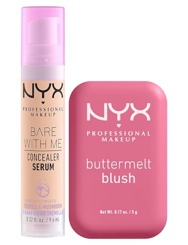 NYX Professional Makeup Bare With Me Siero Correttore Colorato 2in1 Idratante Coprenza Media 03 Vanilla + Buttermelt Blush in Polvere con Burro Mango Mandorle e Karité Colore For The Butta - Set da 2