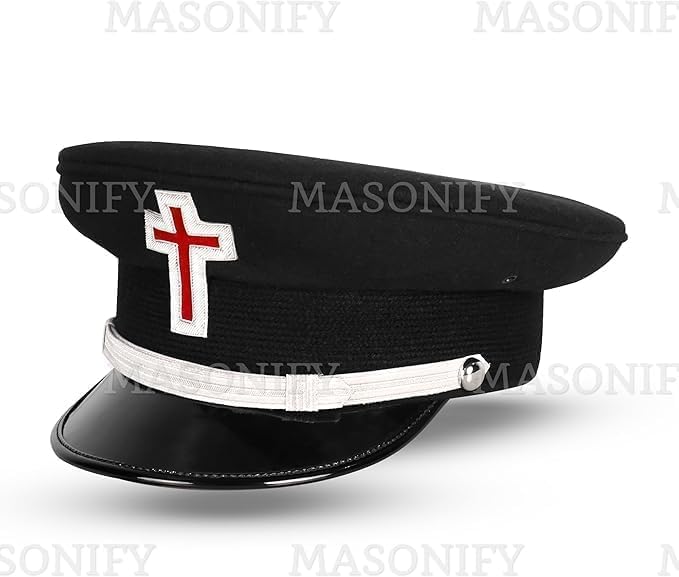 Masonic Knight Templar Hand Embroidered Cap with Carry Case – Premium Officer Headwear with Red Cross Emblem – Sizes S to XXL