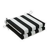Pillow Perfect Stripe Indoor/Outdoor Square Corner Chair Seat Cushion with Ties, Plush Fiber Fill, Weather, and Fade Resistant, 20' x 20', Black/White Cabana Stripe, 2 Count
