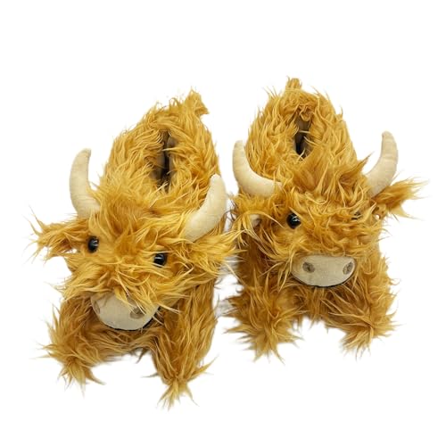 Zureto Highland Cow Plush Scottish Cow Slippers, Soft Warm Animal Home Indoor Shoes