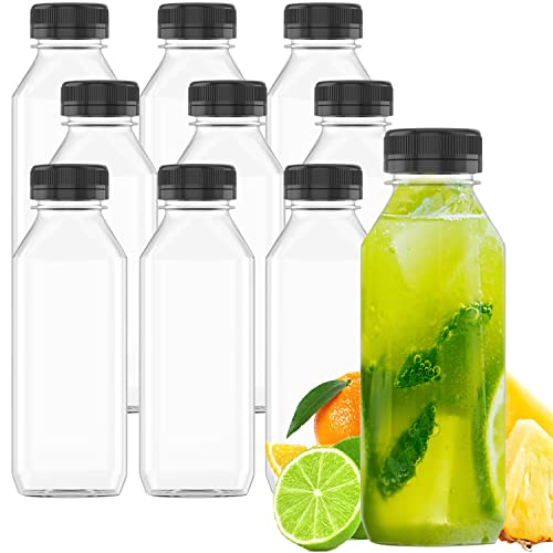 10 Pcs 4 oz Plastic Juice Bottle , Reusable Transparent Bulk Beverage Container With Black Lid, Suitable For Juice, Milk And Other Beverages