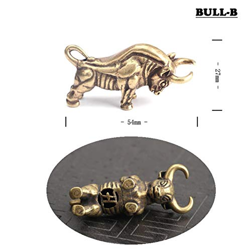 FUYIO Mini Portable Vintage Brass Wall Street Bull Keychain Ornament Statue Home Office Desk Decoration Ornament Hand Toy Gift,Bull-B