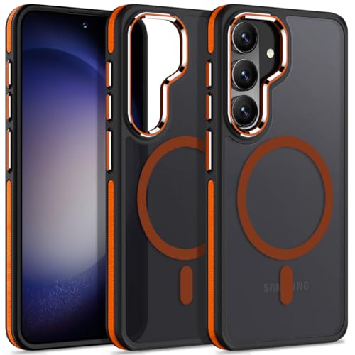Image of MALEWOLF Case for Samsung Galaxy S26 Plus, Compatible with Magsafe, Translucent Cover [Military Grade Shockproof] [Anti-Slip Edge], Color Hybrid Magnetic Case for Galaxy S26+ (Black /Orange)
