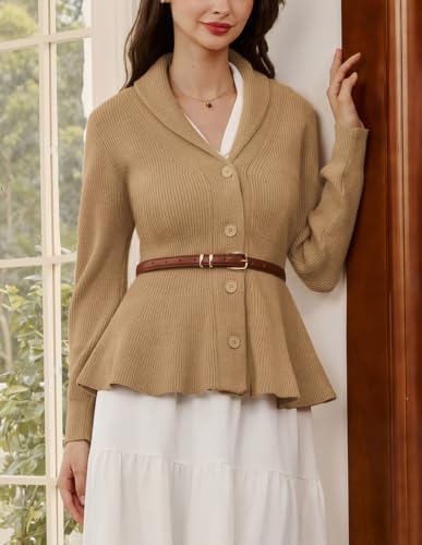 Image of Belle Poque Women Vintage Cardigan Sweater Shawl Lapel Button Down Sweater Outwear Coat