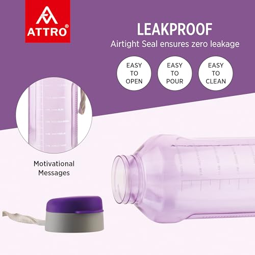Image of ATTRO Ultra Pro 2 Motivational 2-Liter BPA-Free Water Bottle with Leak-Proof Flip-Top Cap, Nylon Strap and Stylish Color for Daily Hydration Violet-Set Of 6