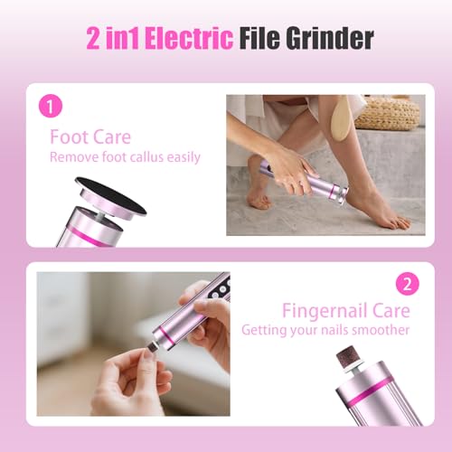 Electric Foot Callus Remover, 2-in-1 Rechargeable Pedicure Tool with Adjustable Speed, LED Display, Sanding Discs & Nail Drill Bits, Professional Electric Foot File for Smooth Soft Feet — view 2