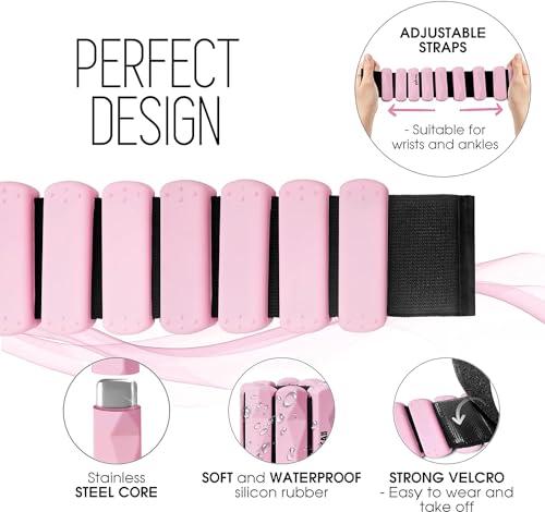 Yes4All Wrist & Ankle Weights, Adjustable Silicone Ankle weights for Women Men Home Gym Workout, Yoga, Dance, Cardio, Pilates, Aerobics, Walking and Running (1lbs/Pair) - Pink by Yes4All - Image 2
