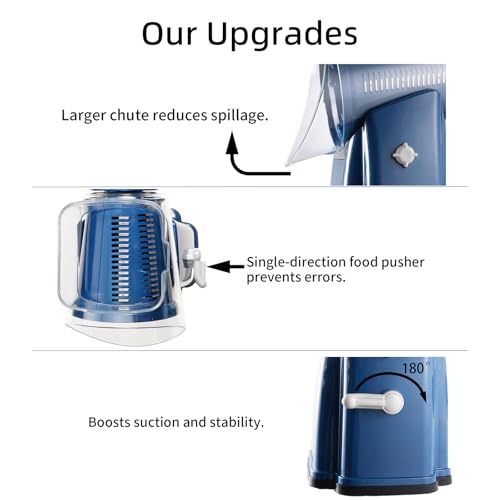 ChinKc Upgrade Rotary Cheese Grater Shredder with Handle, Strong Suction Base, Multi-purpose Rotary Grater Slicer with 5 Interchangeable Blades for Ice, Vegetables, Fruit, Nuts with Blade Storage Box - Image 5