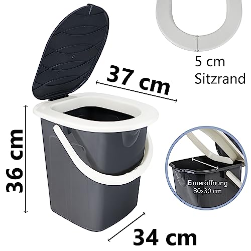 Camping Eimertoilette mit Deckel und Sitzbrille - bis 120kg belastbar - Sitzhöhe 35cm Toiletteneimer Campingtoilette ohne Chemie WC Hygieneeimer Gartentoilette Pool Baustelle Wohnmobil mobile Toilette – Bild 3