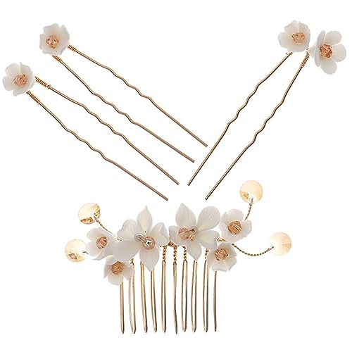 MUSISALY 4個 花側髪櫛 女性のヘアフォーク おだんごヘ ック お団子用ヘ ック ロングヘ ック 女性のヘ ック フラワーピン くし 女の子のヘアピン かんざし 合金