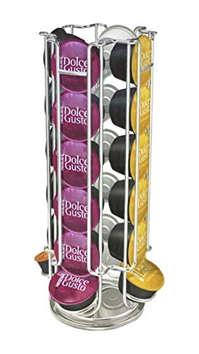 Quailitas 24 Coffee Capsule Holder Rotating for Dolce Gusto, Anti-Scratch Base, Chrome Finish