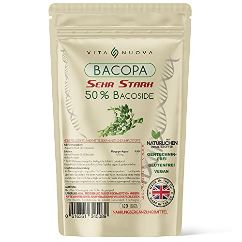 Bacopa Monnieri Sehr Stark 50 % Bacoside - Ohne Zusätz (120 Kapseln pro Beutel) (120 Stück (1er Pack)) Cover