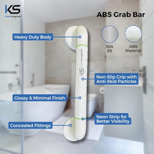Image of KS Heavy Duty High Grade ABS Grab Bar Safety Rail Handle for Senior Citizen Wall Mounted Grab Bar for Toilet Bathroom Bathtub (White, 24 inches)