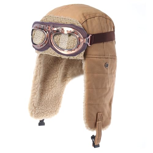 Lista de Gorros de aviador para Mujer - los preferidos. 43 Kodervo - Gorro de aviador con anteojos, estilo clásico, para adultos, para invierno, con solapas, para hombre y mujer, Sombrero caqui + anteojos transparentes, Talla única